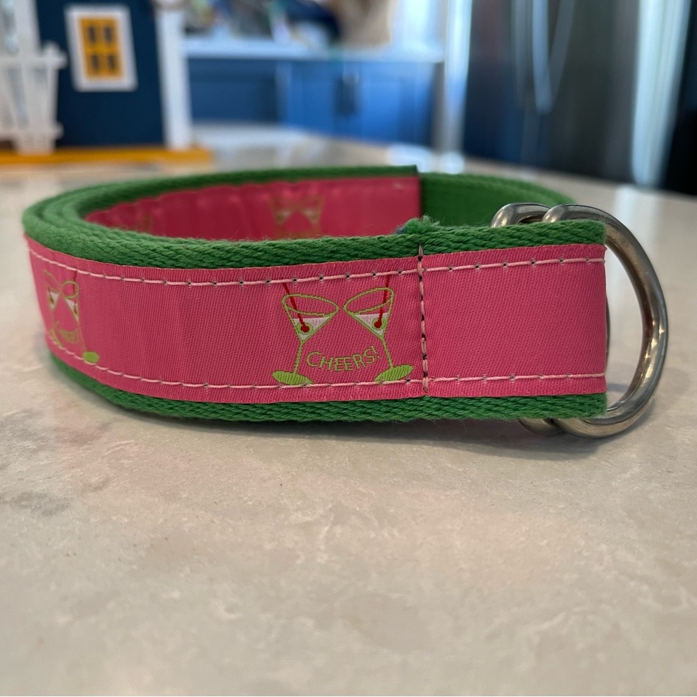 YRI Women’s Ribbon Belt | Martini Cheers Print | LIKE NEW | Sz. M | Preppy Cute!